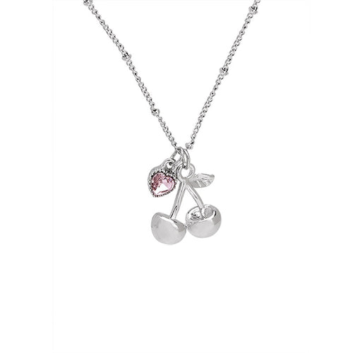 Sweet Cherry Crystal Heart Necklace