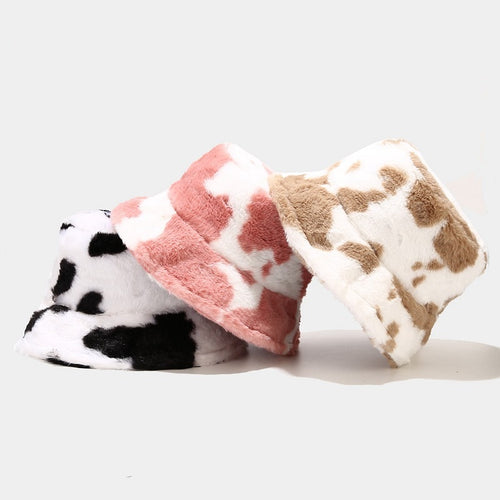 Fuzzy Cow Print Bucket Hat