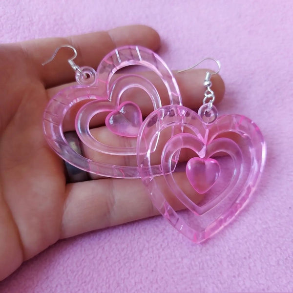 Sweet Y2k Pink Love Heart Acrylic Drop Earrings