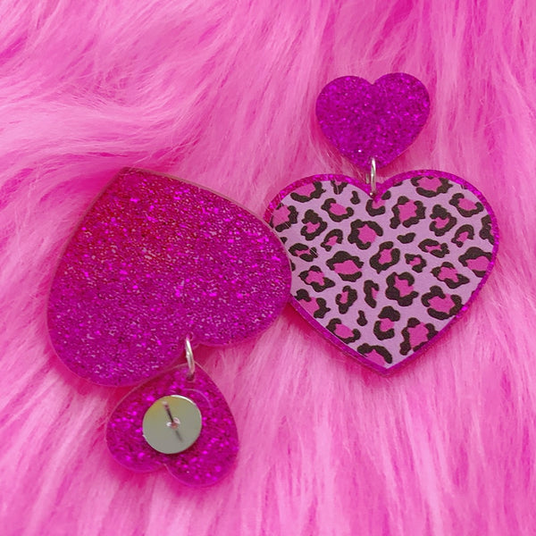 Y2K Leopard Print Sweetheart Dangle Earrings