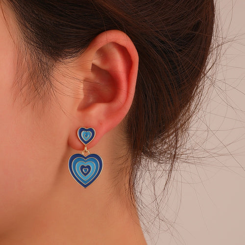 Y2k Cute Multi-Layer Enamel Heart Hanging Earrings