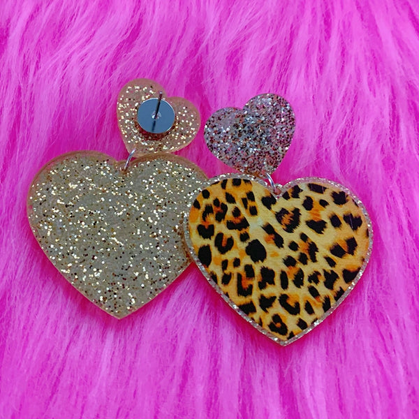 Y2K Leopard Print Sweetheart Dangle Earrings