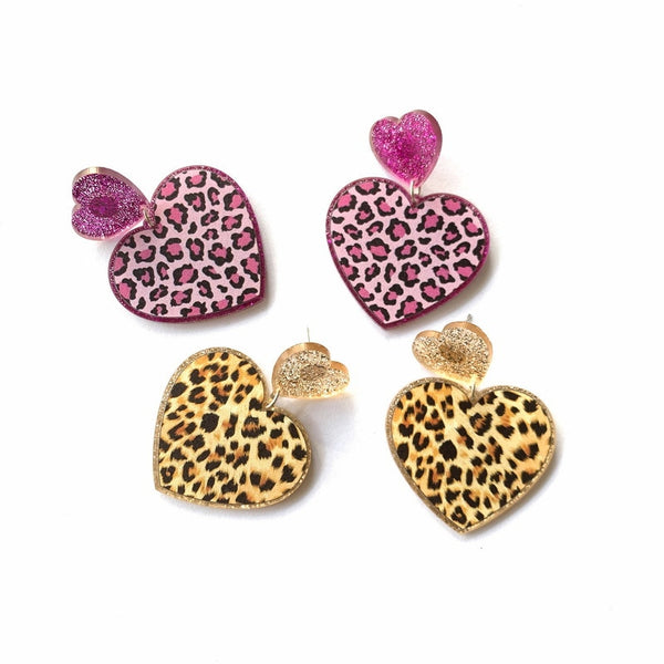 Y2K Leopard Print Sweetheart Dangle Earrings