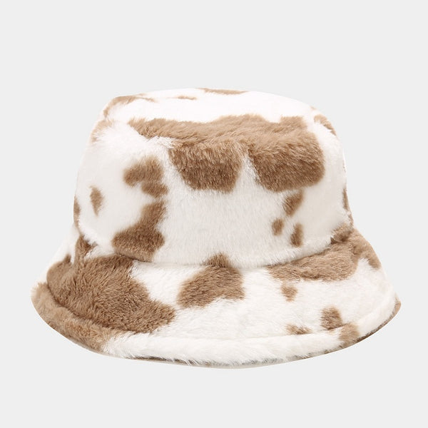 Fuzzy Cow Print Bucket Hat