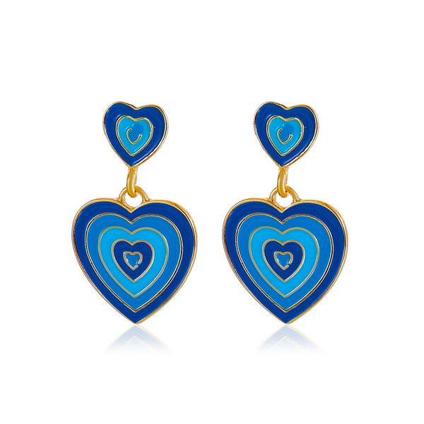 Y2k Cute Multi-Layer Enamel Heart Hanging Earrings