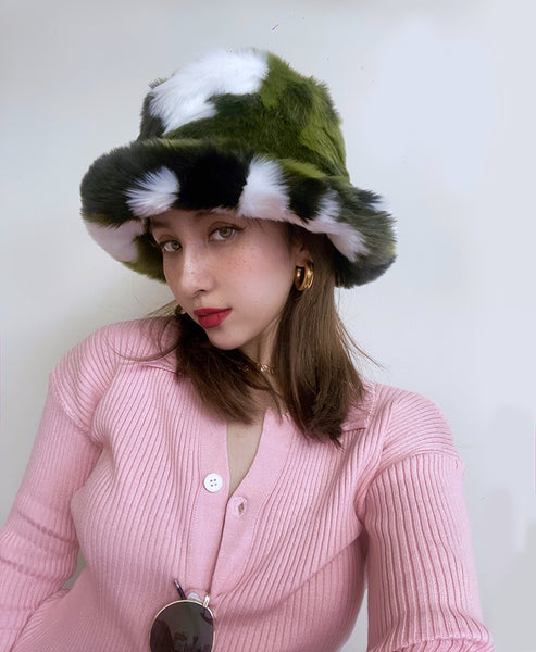 Vintage 90s Faux Fur Fluffy Bucket Hat