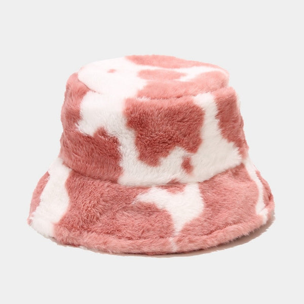 Fuzzy Cow Print Bucket Hat