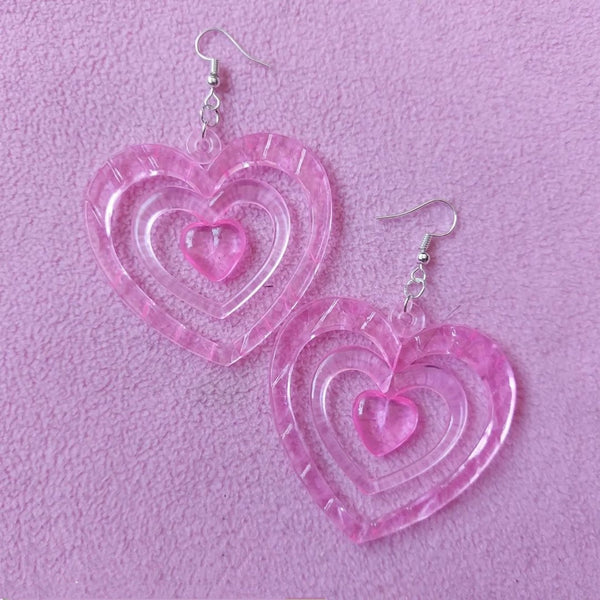 Sweet Y2k Pink Love Heart Acrylic Drop Earrings