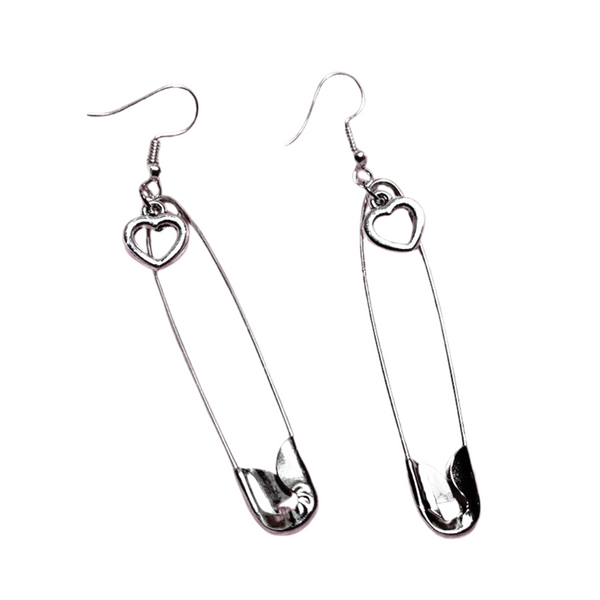 Love Safety Pin Dangle Earrings