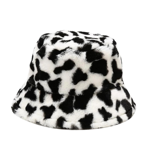 Fuzzy Cow Print Bucket Hat