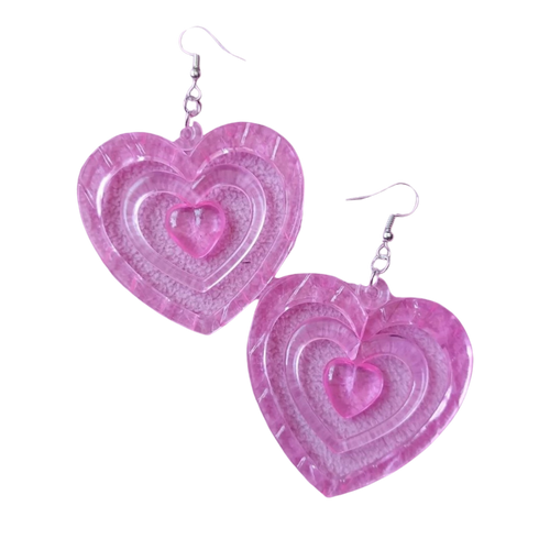 Sweet Y2k Pink Love Heart Acrylic Drop Earrings