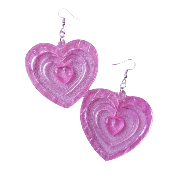 Sweet Y2k Pink Love Heart Acrylic Drop Earrings