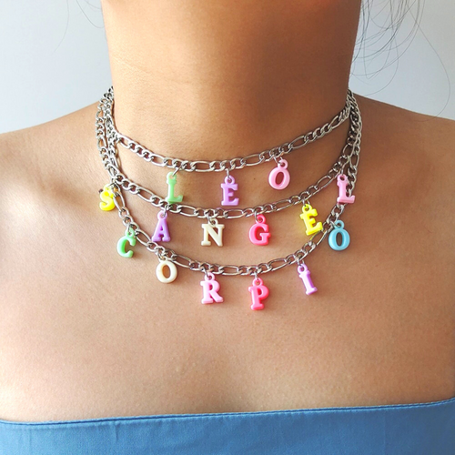 Zodiac Letter Pendant Statement Necklace